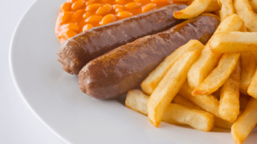 sausage, chips and beans