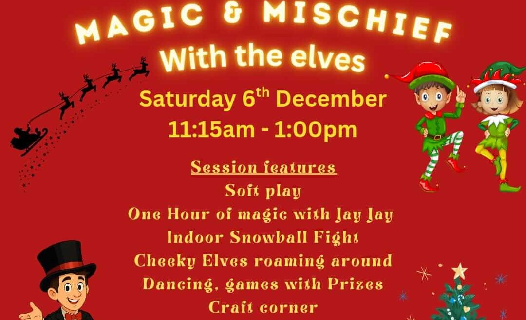Event poster for Magic & Mischief with the Elves event at Charlie Park Atherton