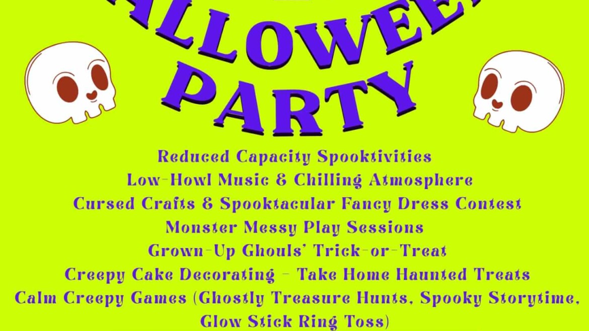 Event poster for a SEN Halloween Party at Charlie Park Atherton