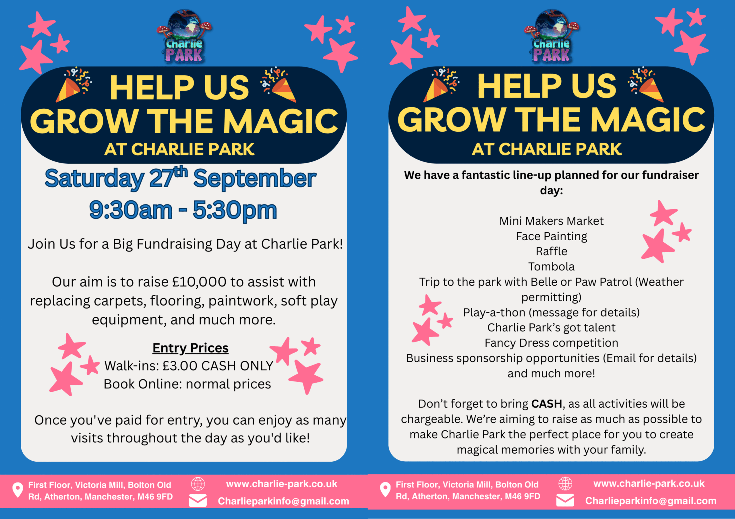 Event poster for Charlie Park Fundraiser event at Charlie Park Atherton