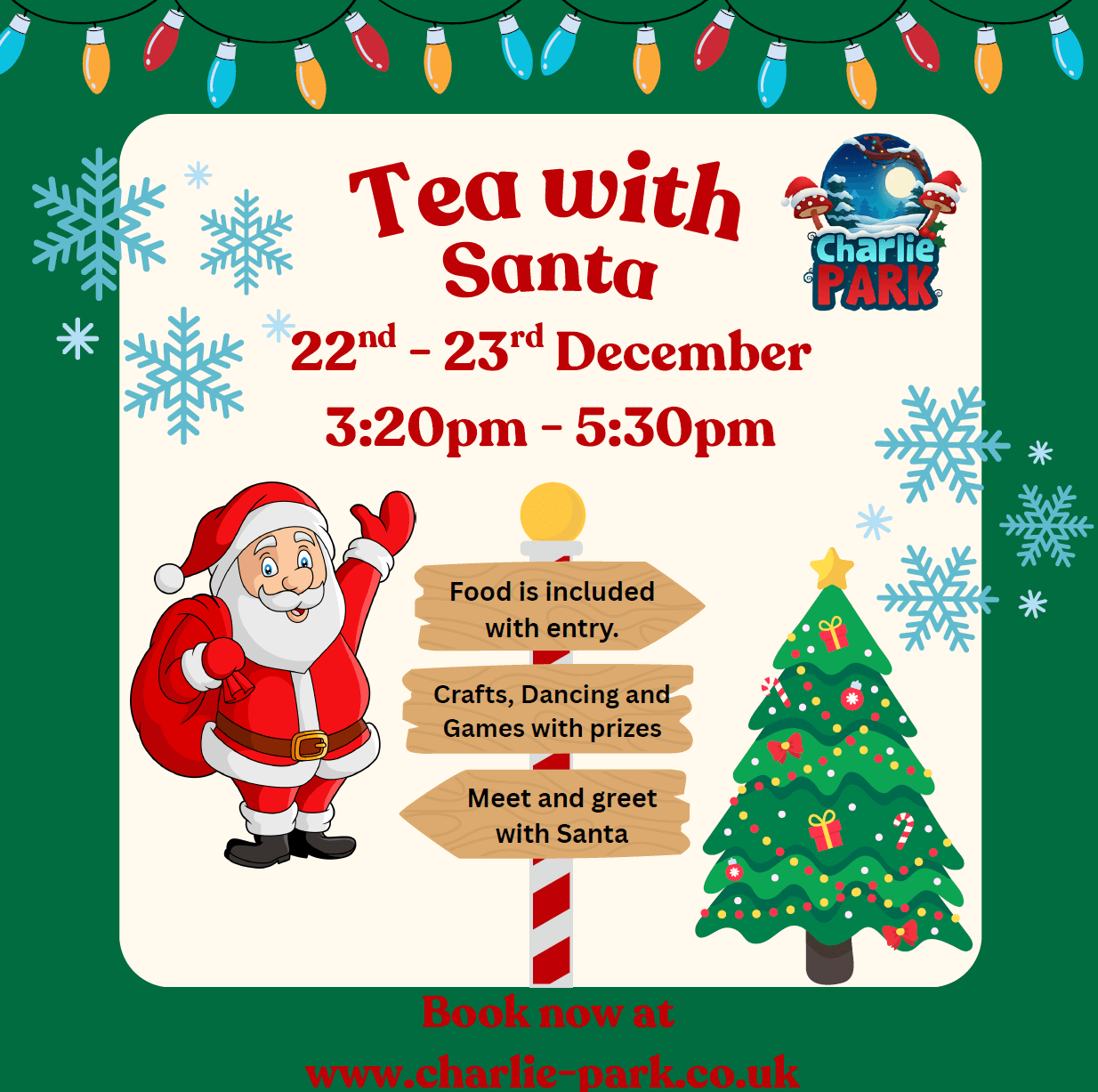 Charlie Park tea with Santa event poster