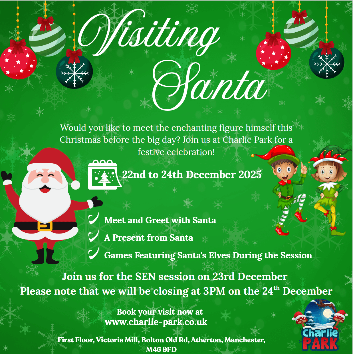 Charlie Park visit with Santa event poster