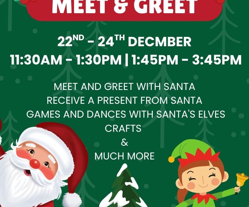 Santa Claus Meet and Greet at Charlie Park from 22nd to 24th December with presents, games, dancing, elves and Christmas crafts.